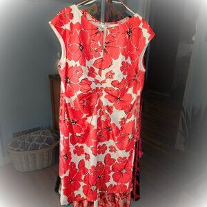 NWOT Dressbarn Orange Salmon Cream Linen Floral Dress Women 14